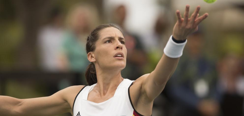 Andrea Petkovic in action during her match against Alison Riske at the USA vs Germany Fed Cup tie...
