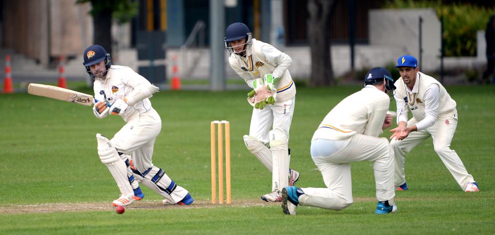 Otago keeper Derek de Boorder hits the ball into the legside during an intrasquad match Croudis...
