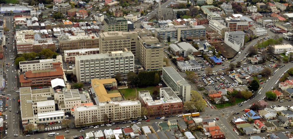 An aerial view showing the central city location of Dunedin Hospital. PHOTO: STEPHEN JAQUIERY
