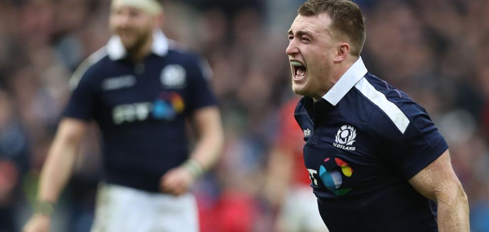 Scotland's Stuart Hogg celebrates his side's victory. Photo Getty