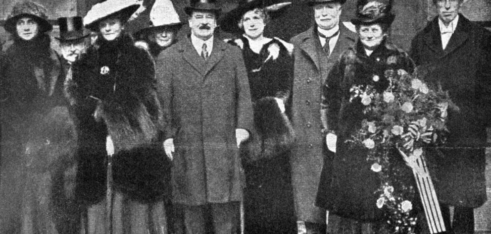 The Prime Minister of New Zealand, Mr William Massey and his entourage after being given the...