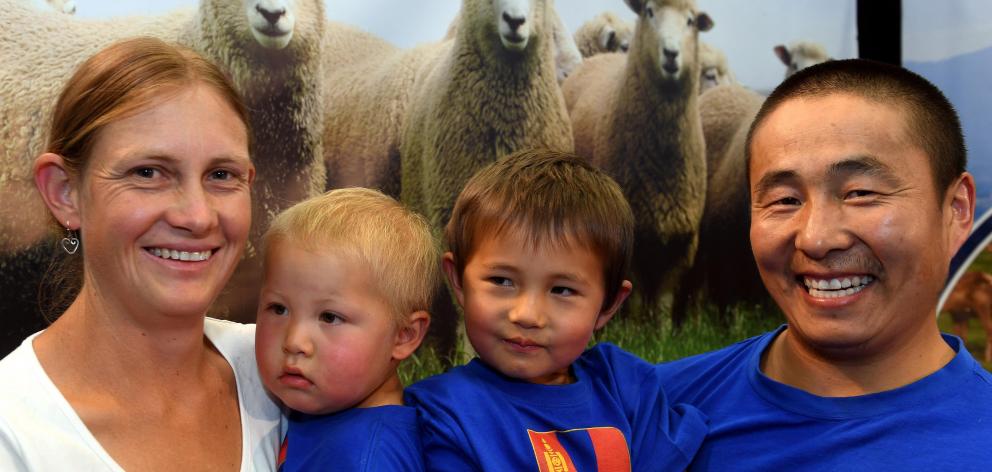 Zoe Leetch, Temulen (2), Tushinbayar (4) and Enkhnasan Chuluunbaatar at the World Shearing and...