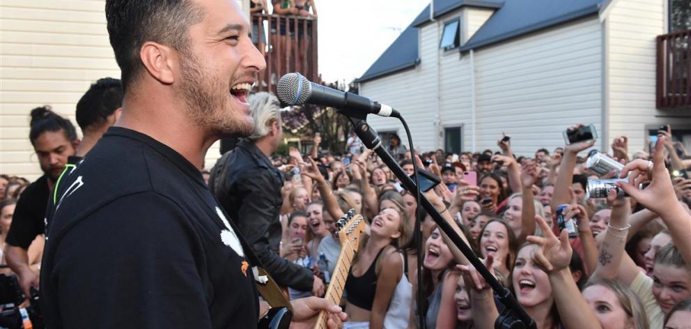 Six60 singer Matiu Wallace entertains the crowd. Photo: Gregor Richardson