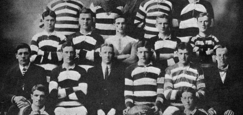 All members of the Southern Football Club’s Second Fifteen, which won the junior championship in...