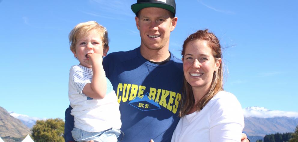 Otago multisporter Dougal Allan relaxes with wife Amy and son Flynn (2) before the Challenge...