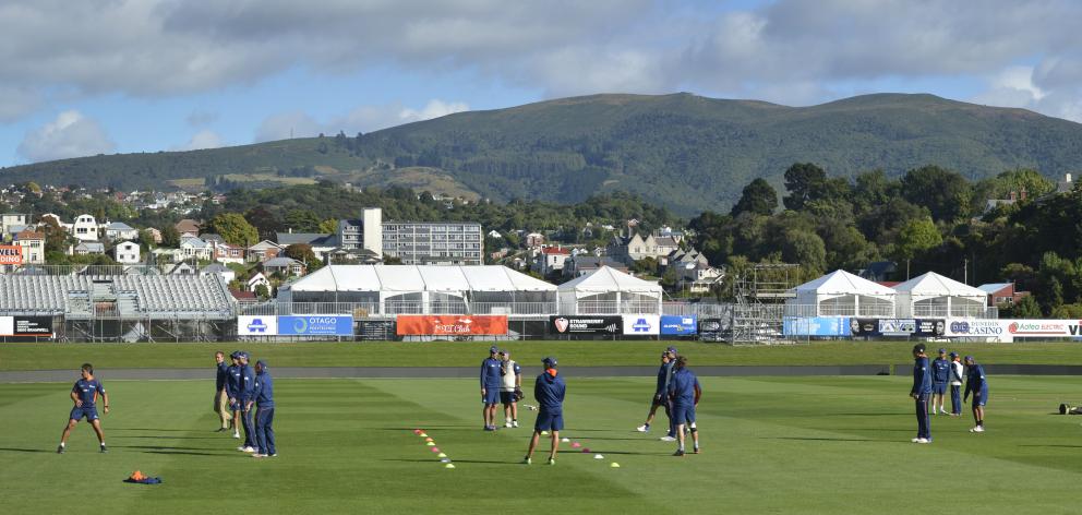 The Black Caps train at the University Oval yesterday in preparation for the start of today's test between New Zealand and South Africa. Photos by Gerard O'Brien.