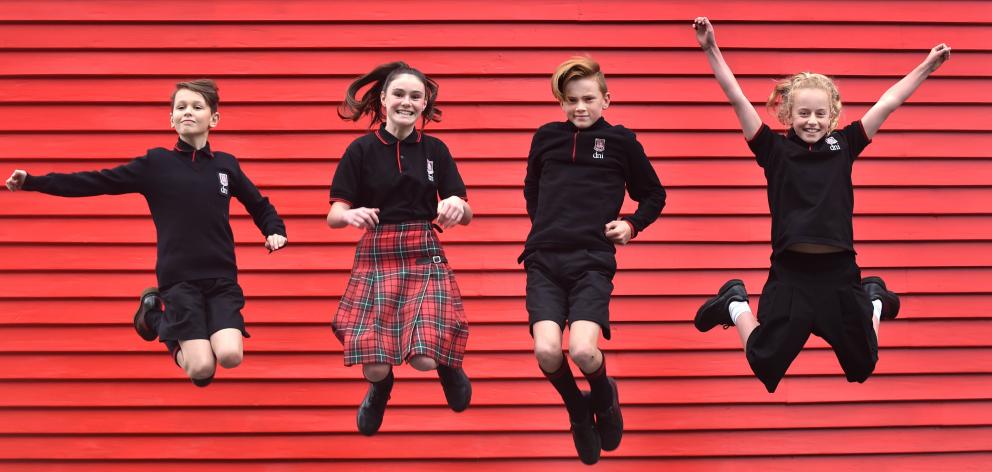 Dunedin North Intermediate pupils (from left) Caspar Rennie-Weston (11), Ella Clarke (12), James...