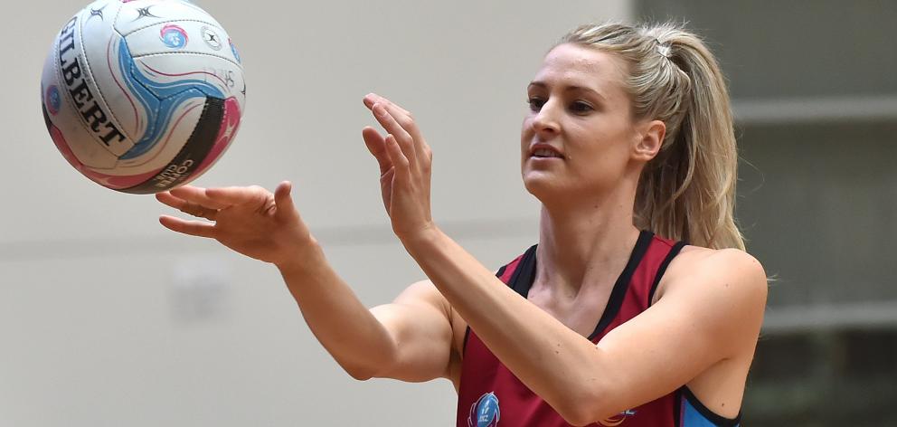 Steel and Silver Ferns defender Jane Watson passes the ball during training at the Edgar Centre...