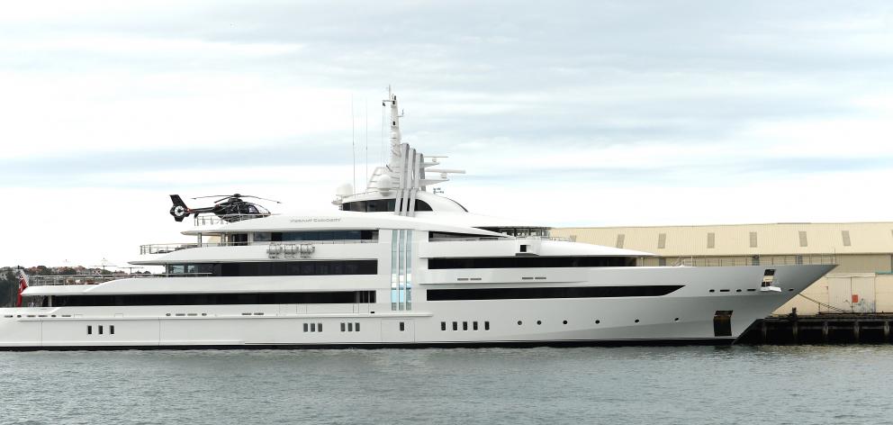 Vibrant Curiosity sits docked at the Birch St wharf yesterday. The $110million yacht is scheduled...