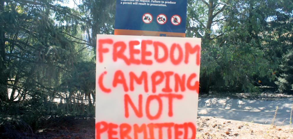 This unofficial no freedom camping sign was put up near the entrance to the Dublin Bay reserve...