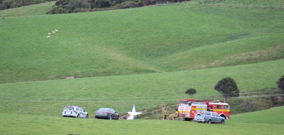 The scene of a plane crash on a property in Wright Rd near Owaka. Photo: Samuel White