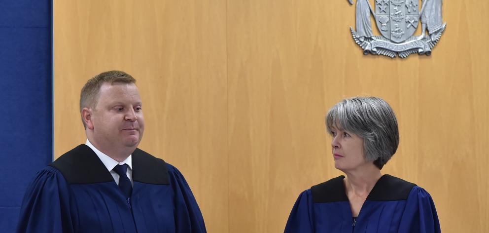 David Robinson is sworn in as a coroner by chief coroner Judge Deborah Marshall. Photo: Gregor...