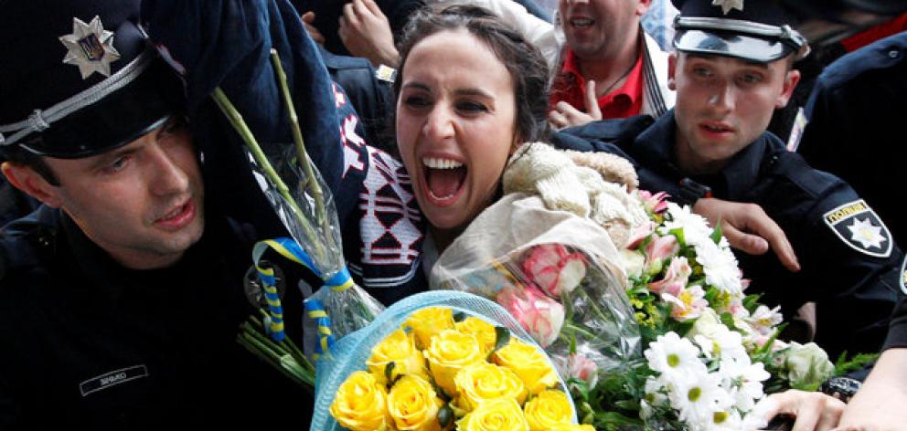 The winner of the 2016 Eurovision Song Contest, Jamala, arrives at airport outside Kiev, Ukraine.