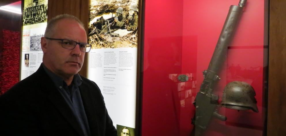 Toitu Otago Settlers Museum curator Sean Brosnahan believes the machine gun, used to devastating effect by German soldiers, was the decisive factor in the battles at Ypres and Passchendaele. Photo: Brenda Harwod