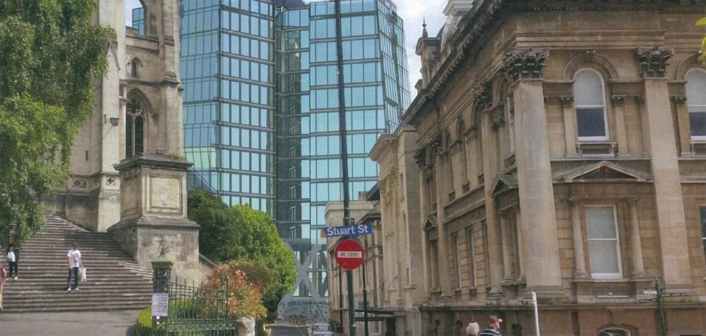 A view along Harrop St showing the proposed five-star hotel flanked by St Paul’s Cathedral and...