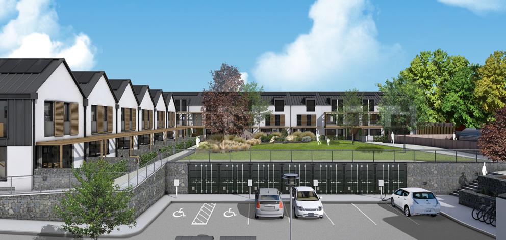 The High St co-housing project, from an artist's interpretation of the site, would have all cars on the outside of the site allowing plenty of shared space for families to share. PHOTO: SUPPLIED