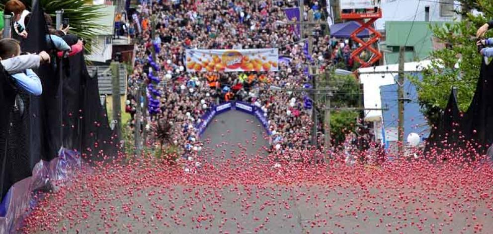The annual Cadbury Jaffa Race was held on Friday at Dunedin's Baldwin Street, the steepest street...