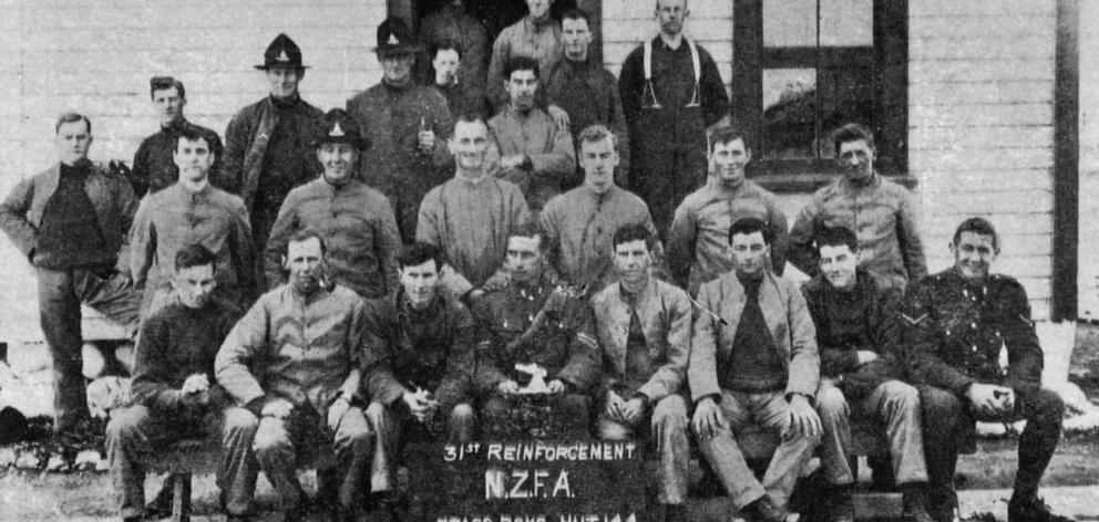 Otago and Southland boys with the 31st Reinforcements. Front row (from left): R. Olen, A....