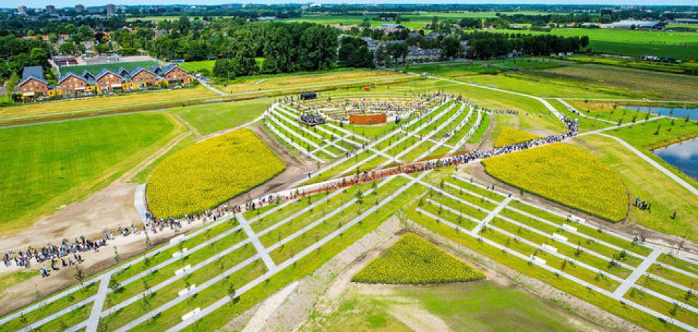 The National Monument for the victims of the Malaysia Airlines crash in Ukraine in 2014 is formed by trees in the shape of a ribbon in Vijfhuizen, Netherlands.