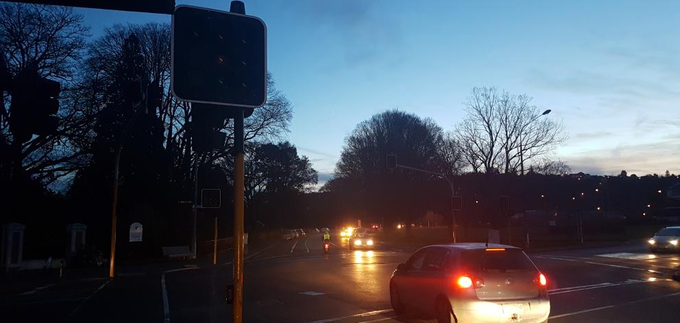 The traffic lights at the Gardens corner were affected by the outage. Photo: ODT