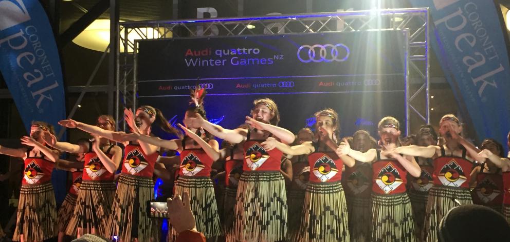 Members of the Arrowtown School kapa haka group perform a waiata at the New Zealand Winter Games...