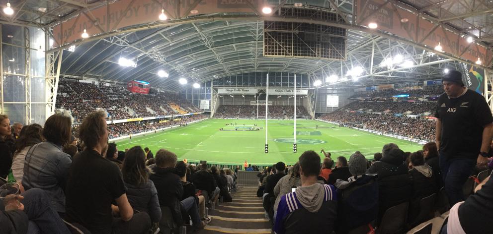 Fans wait for tonight's Bledisloe Cup match to start at Forsyth Barr Stadium. Photo: Gerard O'Brien