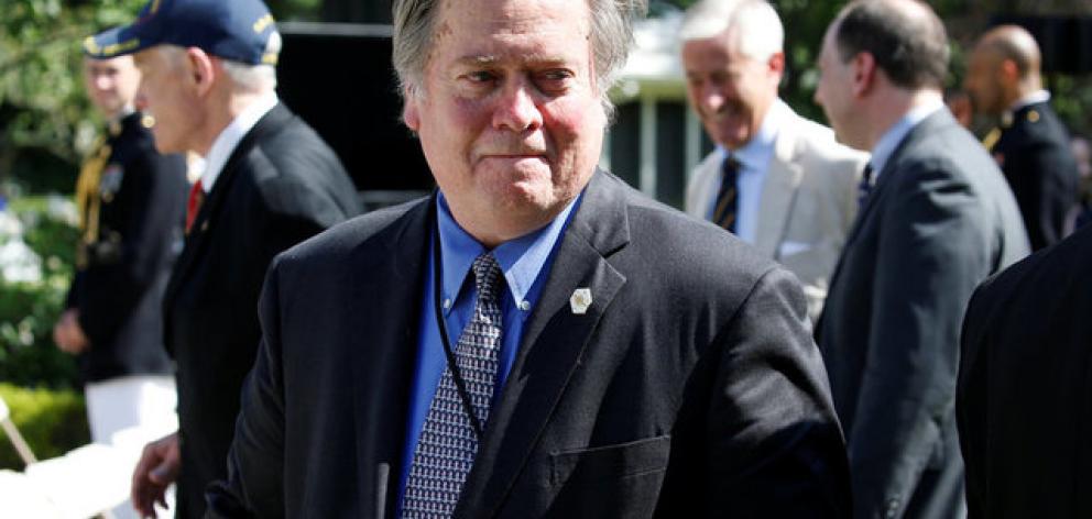 White House Chief Strategist Bannon departs the Rose Garden. Photo: Reuters