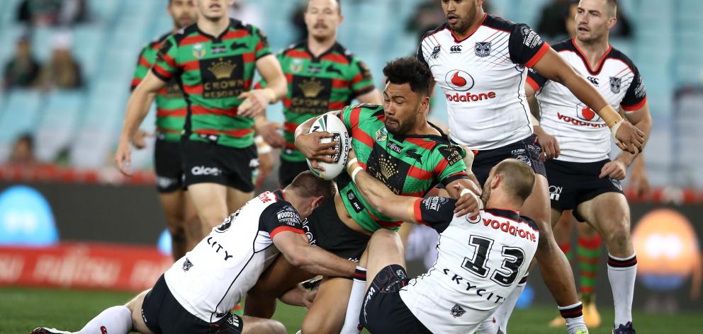 Zane Musgrove of the Rabbitohs is tackled by New Zealand Warriors at ANZ Stadium Sydney Photo:Getty Images