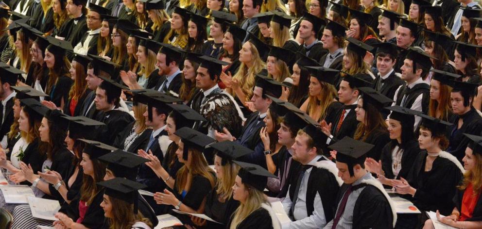 Graduates at the first of the University of Otago graduation ceremonies at the Dunedin Town Hall...