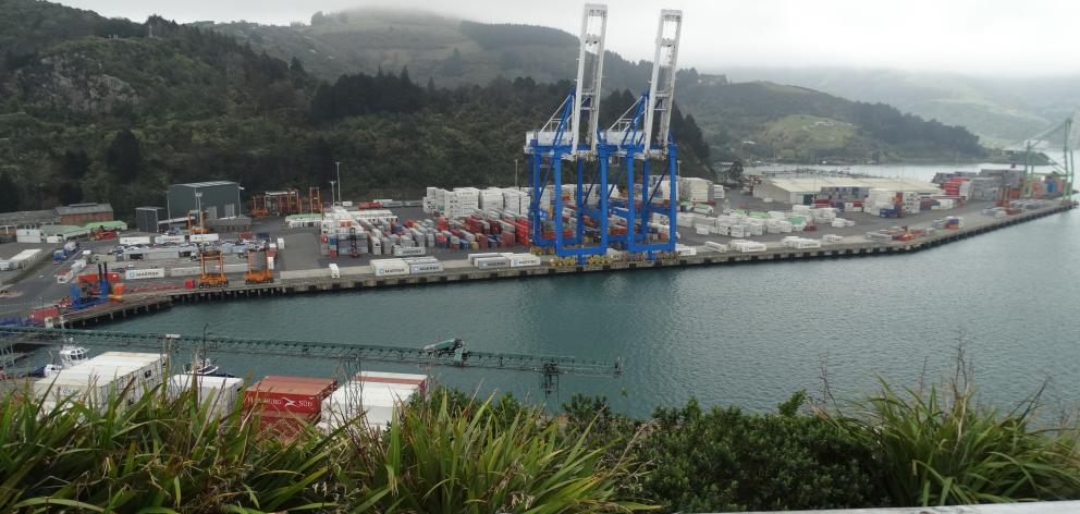 An elevated view of the Port Otago Port Chalmers port. Photo: Joshua Riddiford.