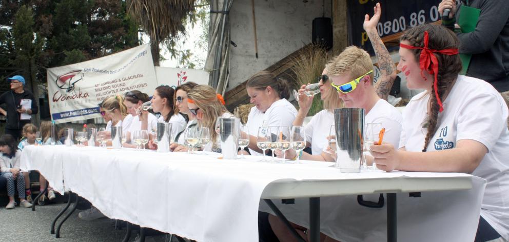 The 10 finalists in the Perfect Woman competition take part in the wine tasting event at the...