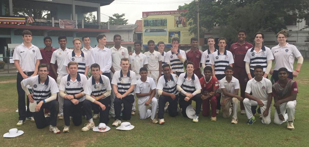 The Otago Boys' High School cricket team after a win against Nalanda College, in Colombo, Sri Lanka. Photo: Supplied