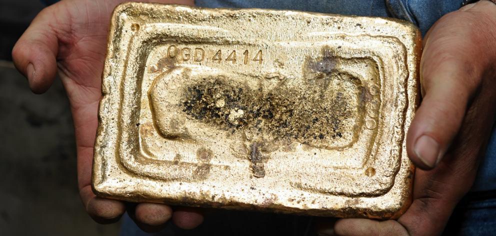 A rough gold "dore" bar, one of the first produced at Oceana Gold's Haile plant in South Carolina earlier this year. Photo: Supplied