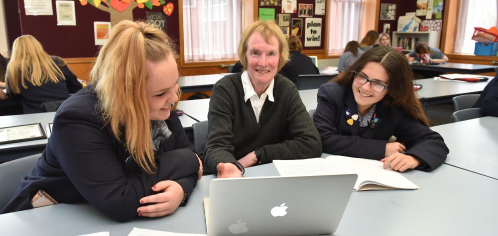 Otago Girls' High School pupils (from left) Amy Duffy and April Merriman (both 16) make the most...