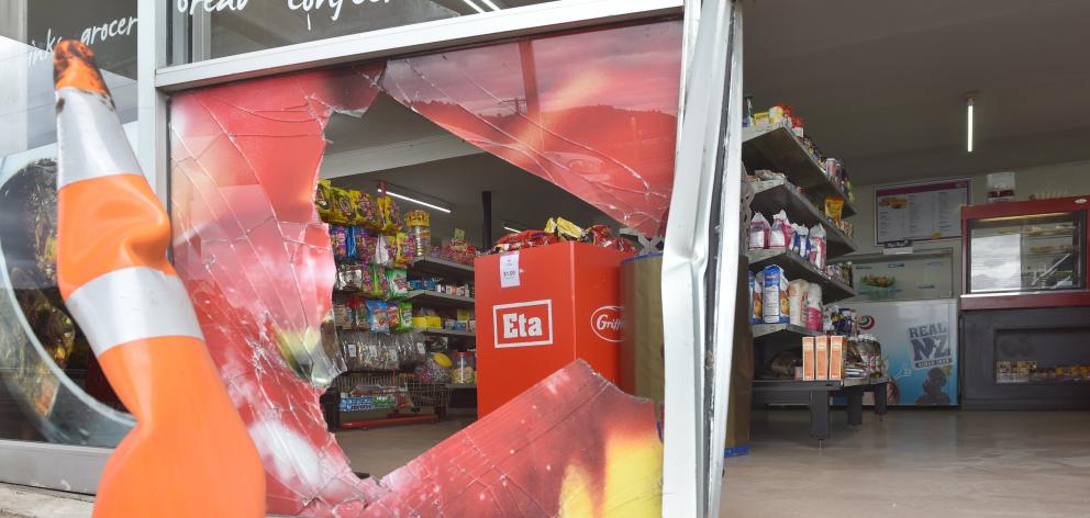 The On the Spot store in Waitati was badly damaged in a burglary this morning. PHOTO: PETER MCINTOSH 