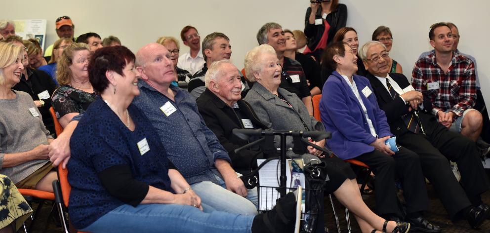 Adrienne Shaw speaks about her ancestry at a family reunion for descendants of Otago pioneers Chow and Grace Tie in Dunedin on Saturday. PHOTO PETER MCINTOSH