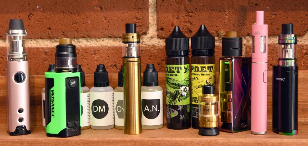 A selection of vaporisers and e-liquid at  Dunedin store Vapourium. Photo: Stephen Jaquiery