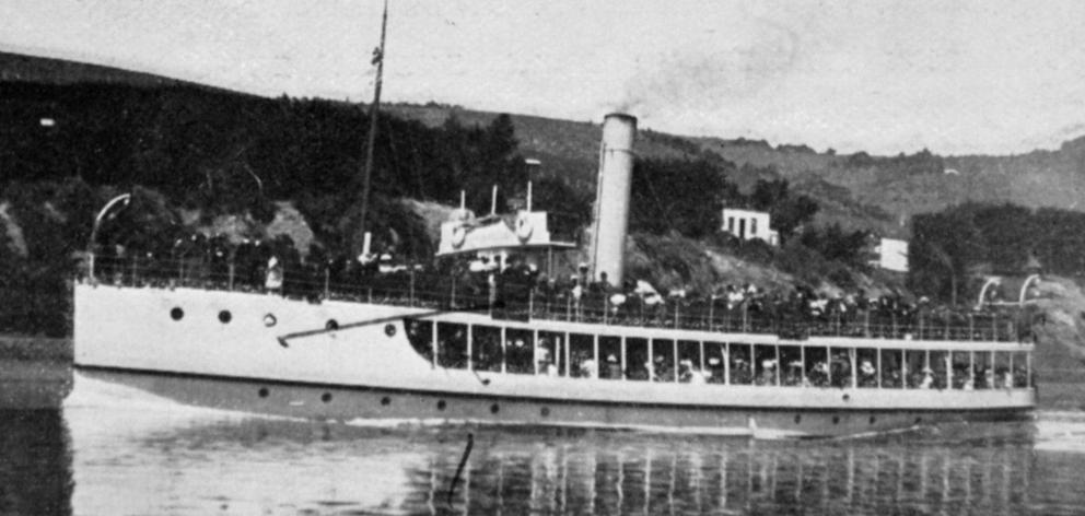 The ferry steamer Waireka ashore near Portobello. She was unable to make headway against the...