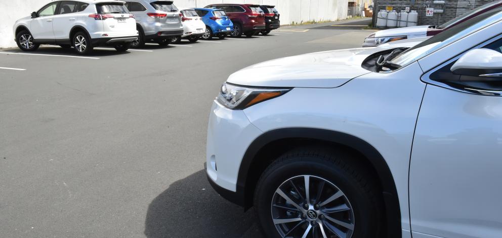 New cars parked behind the Edgar Centre yesterday. Photo: Gregor Richardson