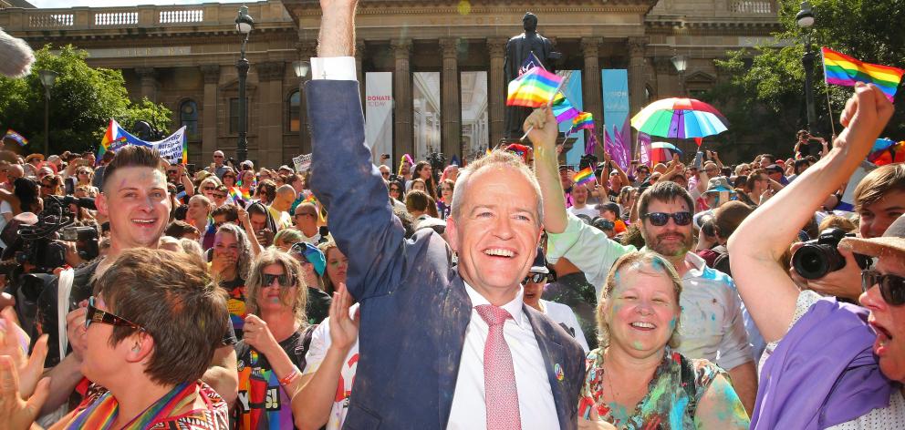 Leader of the Opposition Bill Shorten celebrates in the crowd during the Official Melbourne...