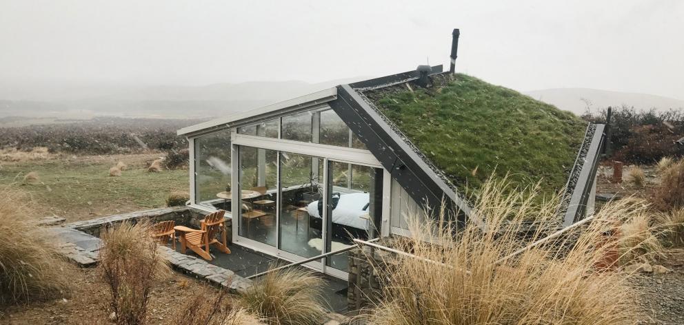 Our arrival at the grass-roofed Skyscape accommodation in Twizel coincided with a snowstorm....