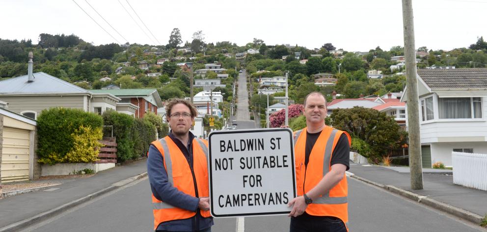 Dunedin City Council transport and engineer road safety team leader Hjarne Poulsen (left) and...