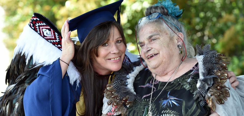 Otago Polytechnic bachelor of social services graduand Kerry Rushton celebrates a milestone with...