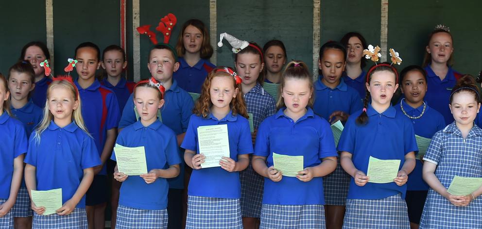 The Abbotsford School Choir sings carols during the Green Island Business Association Market Day....