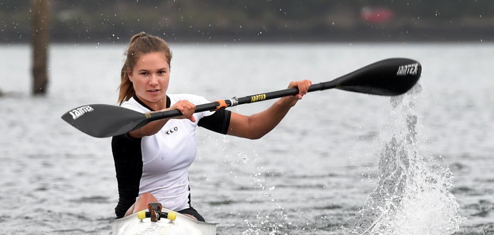 Lucy Matehaere (16) trains at the Otago Harbour marina yesterday after being selected for the New...