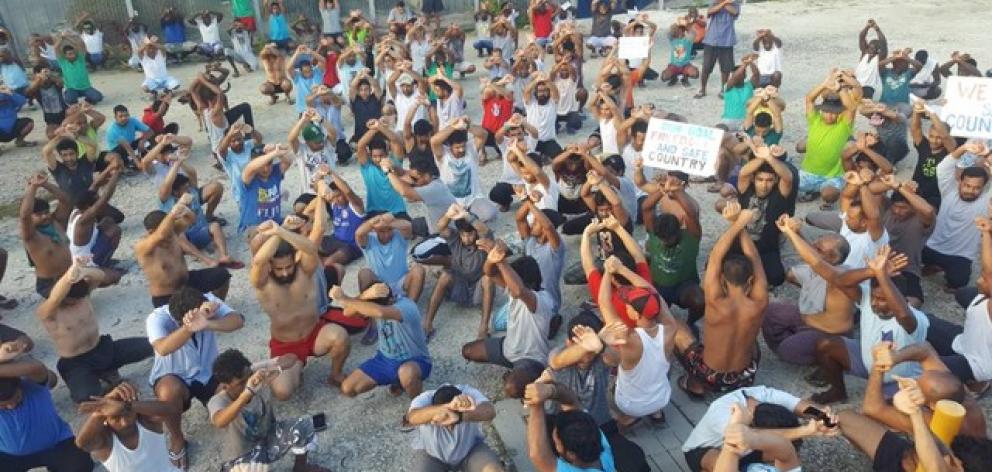 Asylum seekers protest on Manus Island, Papua New Guinea. Photo: Social Media/Handout via Reuters