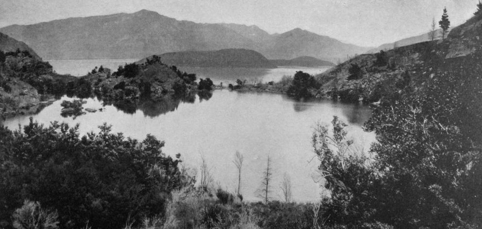 A noted feature of Lake Wanaka: the elevated Paradise Lake, on Pigeon Island. — Otago Witness, 19...