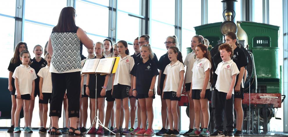 Fairfield School’s choir, Forte, conducted by music teacher Alison Tay, performs at Toitu Otago...