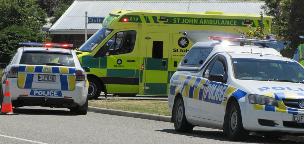 Emergency services attend a crash at the intersection of Clutha and Ventry Sts, in Alexandra. PHOTO: PAM JONES 