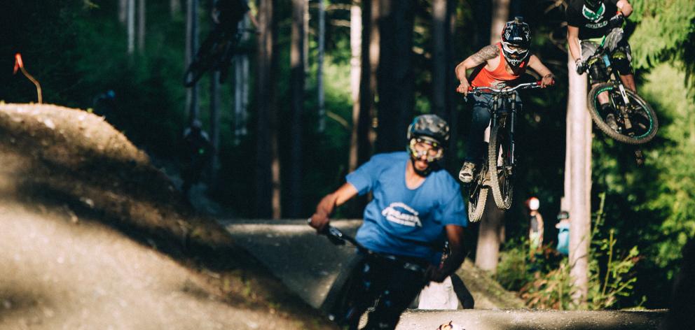 Riders catch some air  in the  mega-train during last year’s McGazzaFest. Photo: Callum Wood